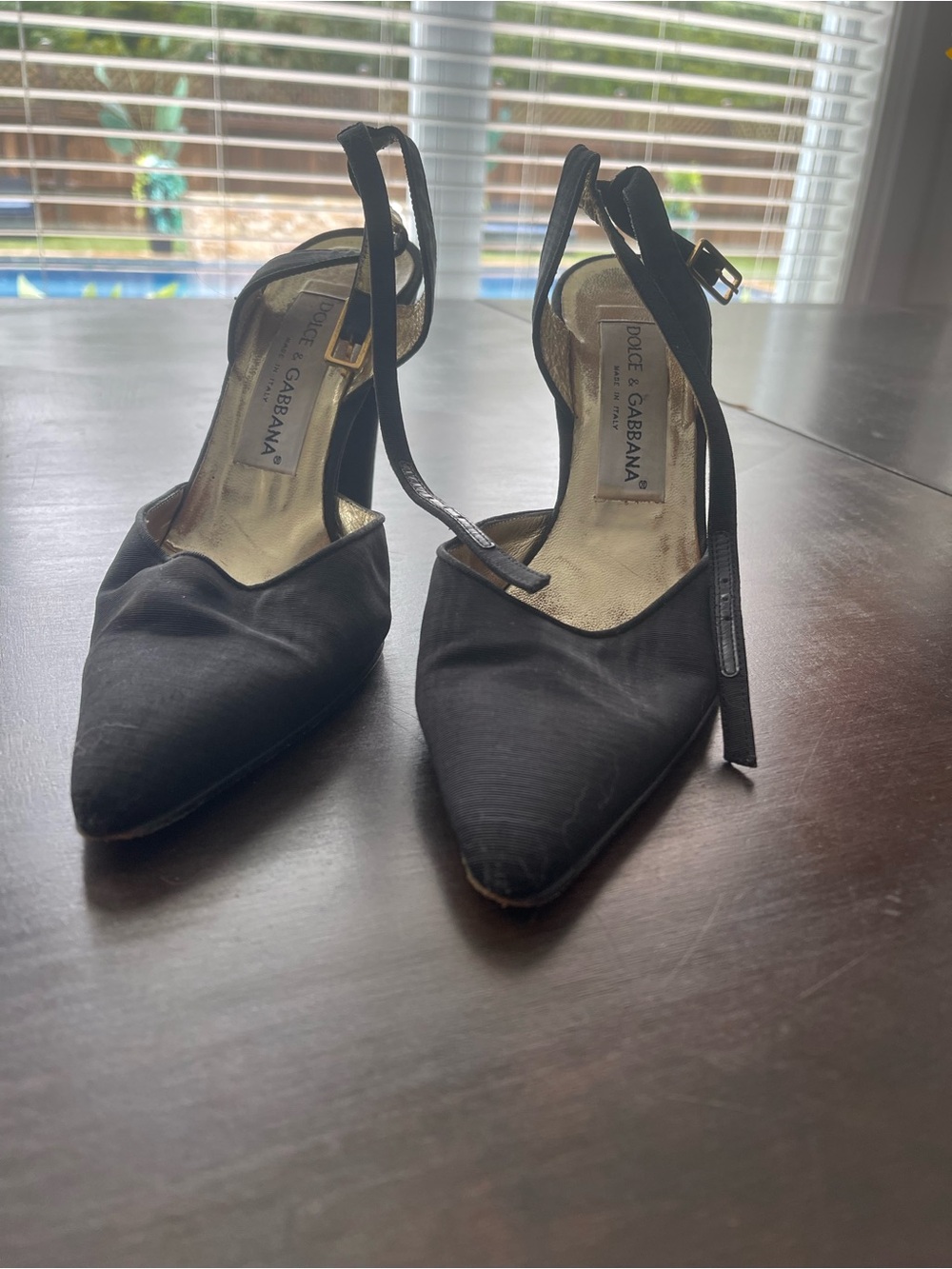 Dolce & Gabbana Black Satin Pointed Toe Ankle-Strap Pumps